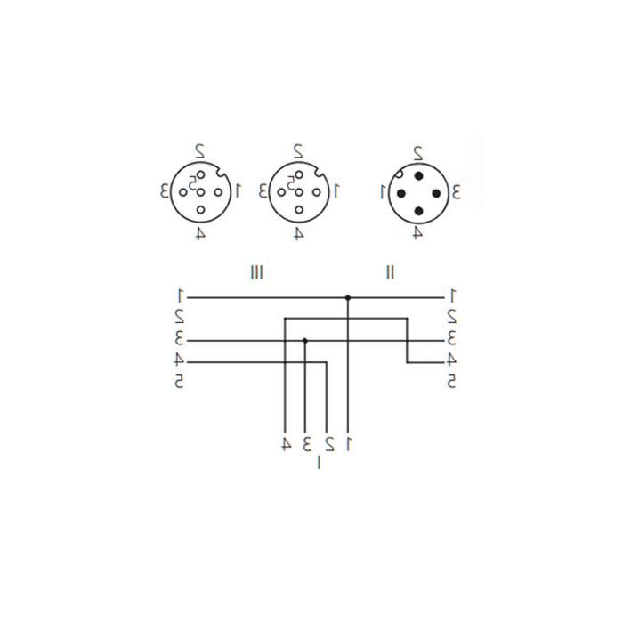 M12 4Pin Male /2M12 3Pin female Straight, IP 69K-ECOLAB, food grade, Y precast PUR flexible cable, black sheath, 64E401-XXX